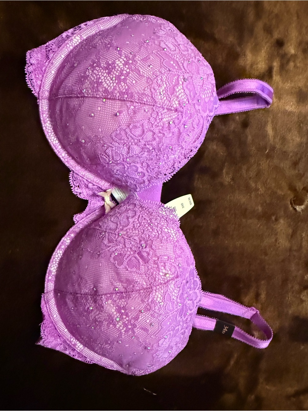 Victoria's Secret Lavender Lace Beaded Push-Up Bra Panty size medium bra 34D